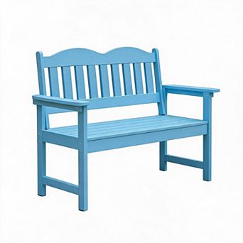 Two-seater composite wood patio bench, rot-proof and fade-resistant, ideal for gardens, porches