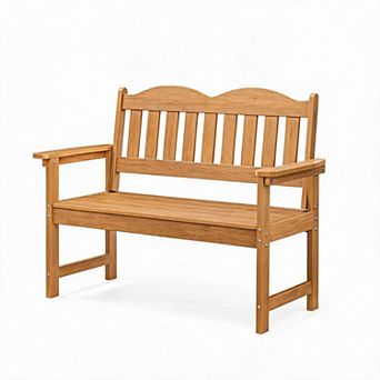 Two-seater composite wood patio bench, rot-proof and fade-resistant, ideal for gardens, porches