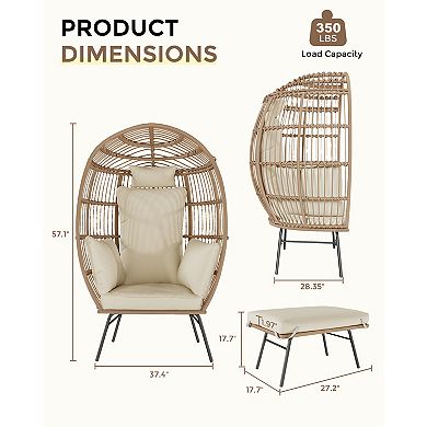 Extra-large rattan egg chair set, waterproof and UV-resistant, with footstool