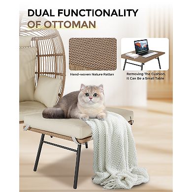 Extra-large rattan egg chair set, waterproof and UV-resistant, with footstool