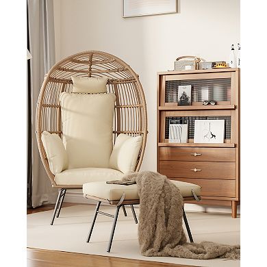 Extra-large rattan egg chair set, waterproof and UV-resistant, with footstool