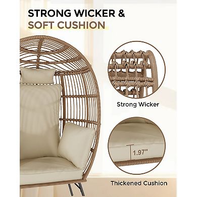 Extra-large rattan egg chair set, waterproof and UV-resistant, with footstool