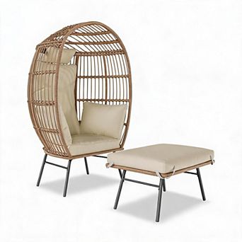 Extra-large rattan egg chair set, waterproof and UV-resistant, with footstool