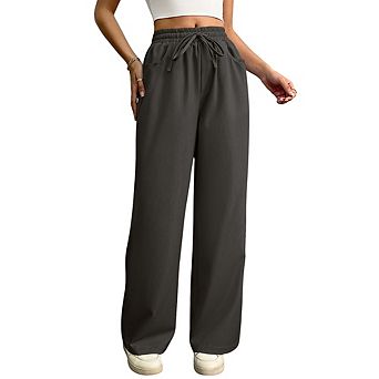 Women's Drawstring Elastic Waist Wide Leg Pants, Casual Loose Fit Trousers with Pockets