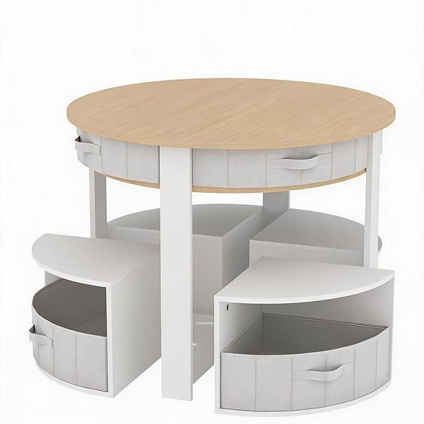 Wooden Round Multi-Activity Desk with Storage Stools and Fabric
