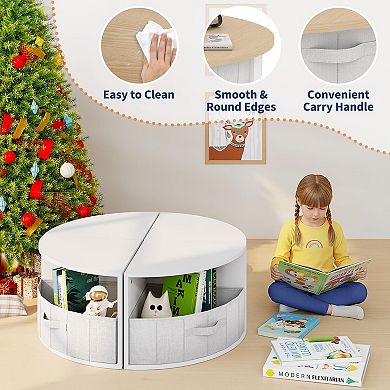 Wooden Round Multi-Activity Desk with Storage Stools and Fabric Drawers