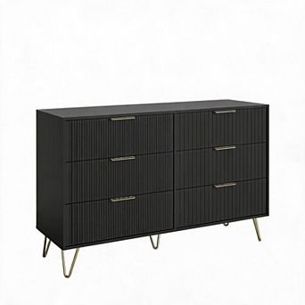 Modern 6-Drawer Dresser with Fluted Design & Metal Handles, 47" Wide Wooden Storage Organizer