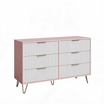 Modern 6-Drawer Dresser with Fluted Design & Metal Handles, 47" Wide Wooden Storage Organizer