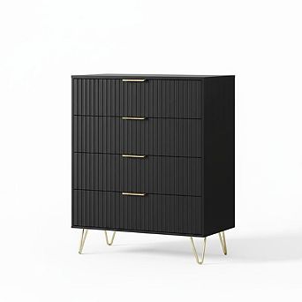 Fluted Dresser for Bedroom, 47" Wide 6 Drawer Wooden Chest of Drawers with Metal Handle