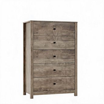 Modern 5 Drawer Wooden Dresser Chest, Tall Cabinet with Deep Storage Drawers, Metal Knobs