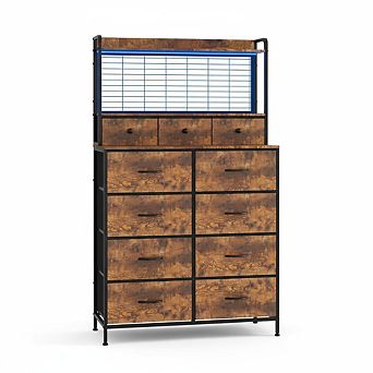 Smart Dresser for Bedroom with 11 Fabric Drawers Built-in Charging Station, Wireless Charger