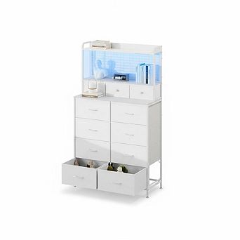 Smart Dresser for Bedroom with 11 Fabric Drawers Built-in Charging Station, Wireless Charger