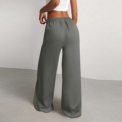 Women's Casual Crinkle Wide Leg Pants, Elastic Waist Drawstring