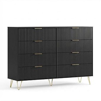 Fluted 8 Dresser Drawers for Bedroom, 55" Wood Storage Dresser & TV Stand with Metal Handles