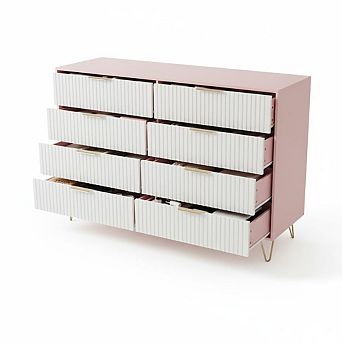 Fluted 8 Dresser Drawers for Bedroom, 55" Wood Storage Dresser & TV Stand with Metal Handles