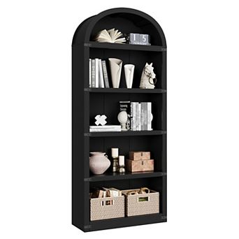 Bookcase with Doors Arched Bookshelf 71.65 in Tall Bookcase Farmhouse Cabinet with Shelves