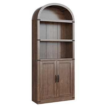 Bookcase with Doors Arched Bookshelf 71.65 in Tall Bookcase Farmhouse Cabinet with Shelves