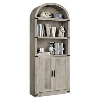 Bookcase with Doors Arched Bookshelf 71.65 in Tall Bookcase Farmhouse Cabinet with Shelves