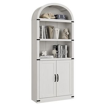 Bookcase with Doors Arched Bookshelf 71.65 in Tall Bookcase Farmhouse Cabinet with Shelves