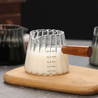 1 Pcs 180ml Mini Coffee Measuring Glass Milk Cup With Wooden Handle