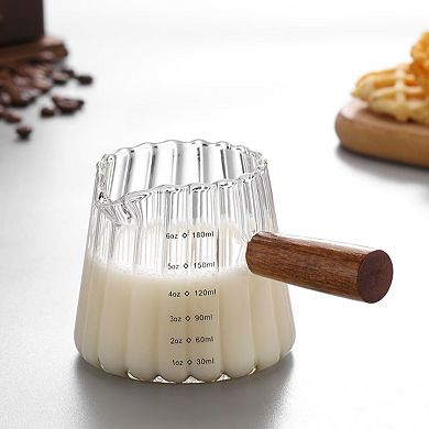 1 Pcs 180ml Mini Coffee Measuring Glass Milk Cup With Wooden Handle