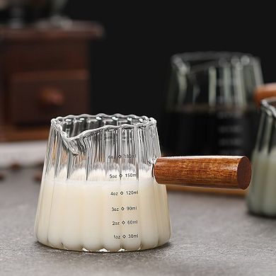 1 Pcs 180ml Mini Coffee Measuring Glass Milk Cup With Wooden Handle