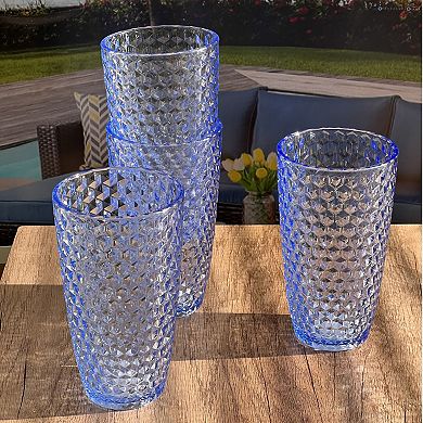 19oz Diamond Cut Acrylic Glasses Plastic Drinking Set of 4, BPA Free