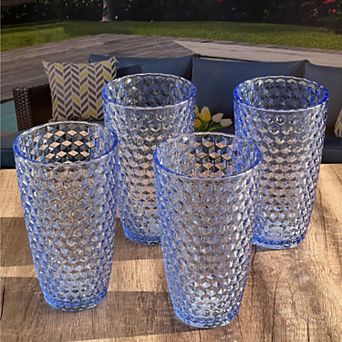 19oz Diamond Cut Acrylic Glasses Plastic  Drinking Set of 4, BPA Free