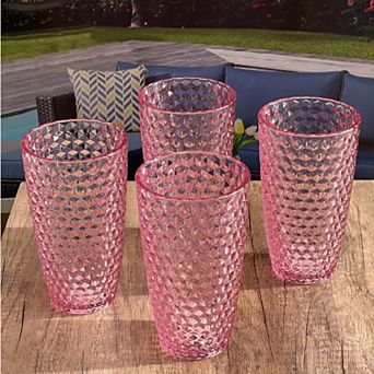 19oz Diamond Cut Acrylic Glasses Plastic  Drinking Set of 4, BPA Free