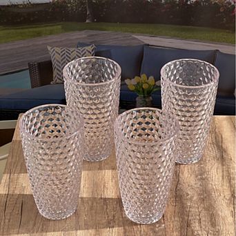 19oz Diamond Cut Acrylic Glasses Plastic  Drinking Set of 4, BPA Free