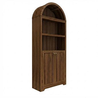 71" Tall Arched Book Shelf, 5 tier Freestanding Bookshelf with Double Doors and Display Shelves