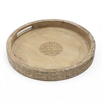 Round Mango Wood Serving Tray - 18" Rustic Brown Design for Stylish Entertaining