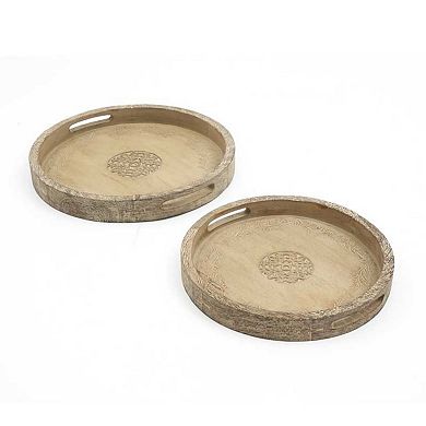 Round Mango Wood Serving Tray - 18" Rustic Brown Design for Stylish Entertaining