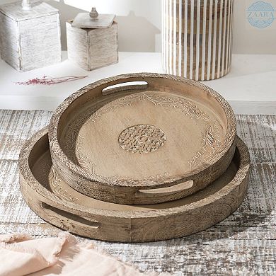 Round Mango Wood Serving Tray - 18" Rustic Brown Design for Stylish Entertaining
