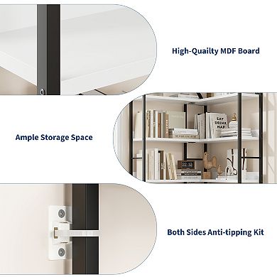 Arched l-Shaped Corner Bookshelf,Industrial Tall Bookcase with Metal Frame,Space-Saving Storage Rack