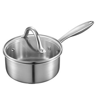 1.5-qt Stainless Steel Nonstick Small Cooking Sauce Pot Saucepan with Glass Lid and Ergonomic Handle