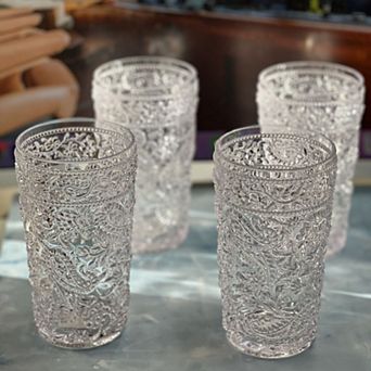 17oz Paisley Acrylic Glasses Drinking Set of 4