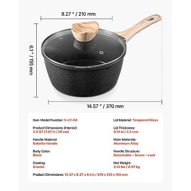 2.5 QT Nonstick Multipurpose Saucepan with Tempered Glass Lid and Stay-Cool Handle