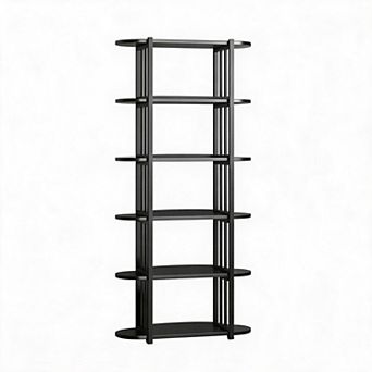 71" Industrial Wooden Bookshelf, Freestanding 6 tier Wood Bookshelf with Sturdy Metal Frame