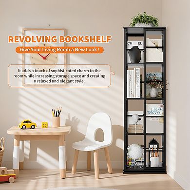 Space-Saving 4-Tier Rotating Bookshelf - 54" Tall Industrial Metal Frame Corner Bookcase