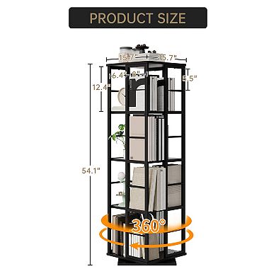 Space-Saving 4-Tier Rotating Bookshelf - 54" Tall Industrial Metal Frame Corner Bookcase