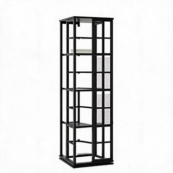 Space-Saving 4 tier Rotating Bookshelf - 54" Tall Industrial Metal Frame Corner Bookcase