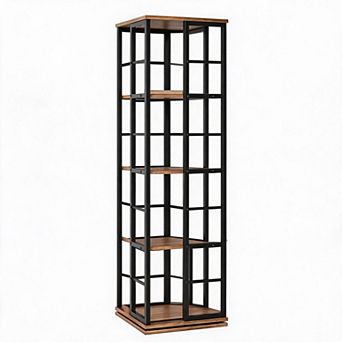 Space-Saving 4 tier Rotating Bookshelf - 54" Tall Industrial Metal Frame Corner Bookcase