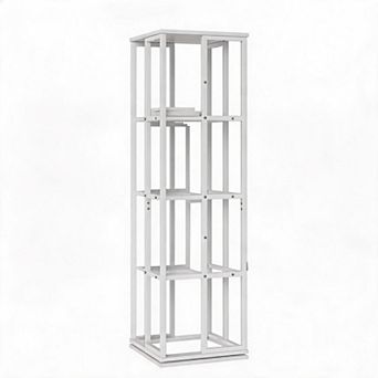 Space-Saving 4 tier Rotating Bookshelf - 54" Tall Industrial Metal Frame Corner Bookcase