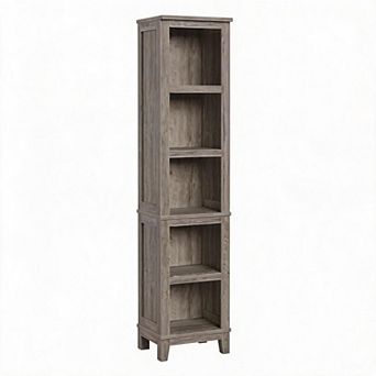 Narrow 5 tier Corner Bookshelf Rustic Grey Vintage Bookcase with 5 Open Shelves