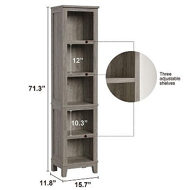 Narrow 5-Tier Corner Bookshelf Rustic Grey Vintage Bookcase with 5 Open Shelves