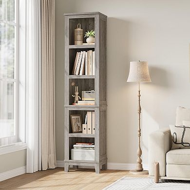 Narrow 5-Tier Corner Bookshelf Rustic Grey Vintage Bookcase with 5 Open Shelves