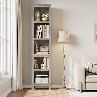 Narrow 5-Tier Corner Bookshelf Rustic Grey Vintage Bookcase with 5 Open Shelves
