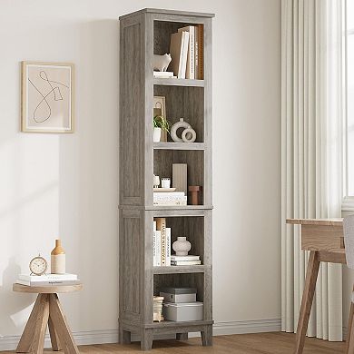 Narrow 5-Tier Corner Bookshelf Rustic Grey Vintage Bookcase with 5 Open Shelves