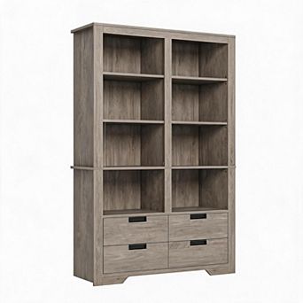 Farmhouse Bookcase with Storage Drawers, 72 Inch Tall Freestanding Bookshelf